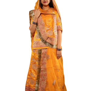 Yellow Chanderi Work Rajputi Poshak Set (Unstitched) | Real Silver Work, Pure Satin Fabric | Jaipurio Ethnic Wear